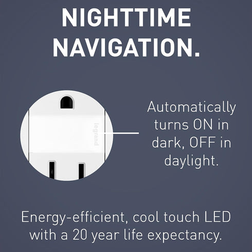 Legrand radiant NTL885TRWCC6 15 Amp Adjustable LED Night Light Outlet, Tamper Resistant Decorator Receptacle