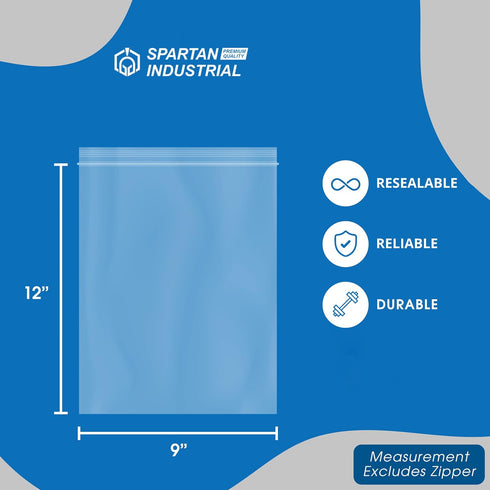 Spartan Industrial 2 Mil Clear Reclosable Zip Plastic Poly Bags, 9” X 12” (500 Count) with Resealable Lock Seal