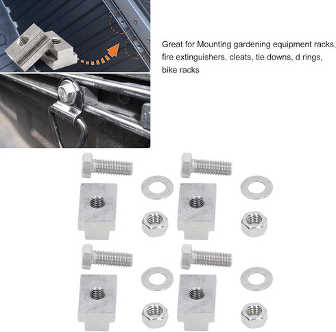 Keenso 4 Sets 3/8 Inch-16 Pickup Bed Rail T Slot Nuts, Truck Compartments Stainless Steel Bed Rail Nut Screw Kit