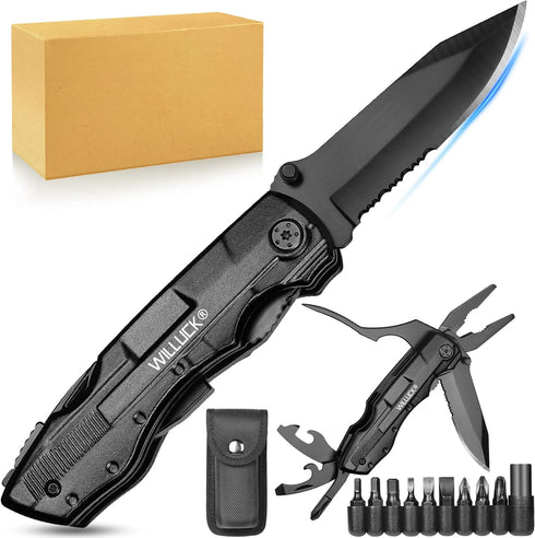 Gifts for Men - Multitool Pocket Knife with Blade, Perfect for Camping, Emergency, and Outdoor Use