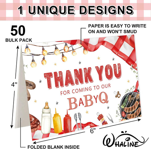 50 Pack Whaline Baby Q Baby Shower Thank You Card Red BBQ Greeting Cards with Envelopes Stickers Blank Note Cards