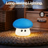3 Dimmable Cute Blue Mushroom Night Light for Kids Rechargeable, Battery Operated Nightlight Level with RGB&Timer