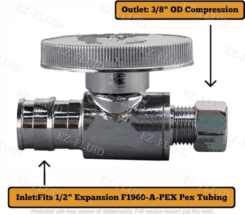 EZ-Fluid Expansion Type Pex Valve - 3/8"OD Compression x 1/2"Pex Fittings, LF Brass Straight Stop Valve