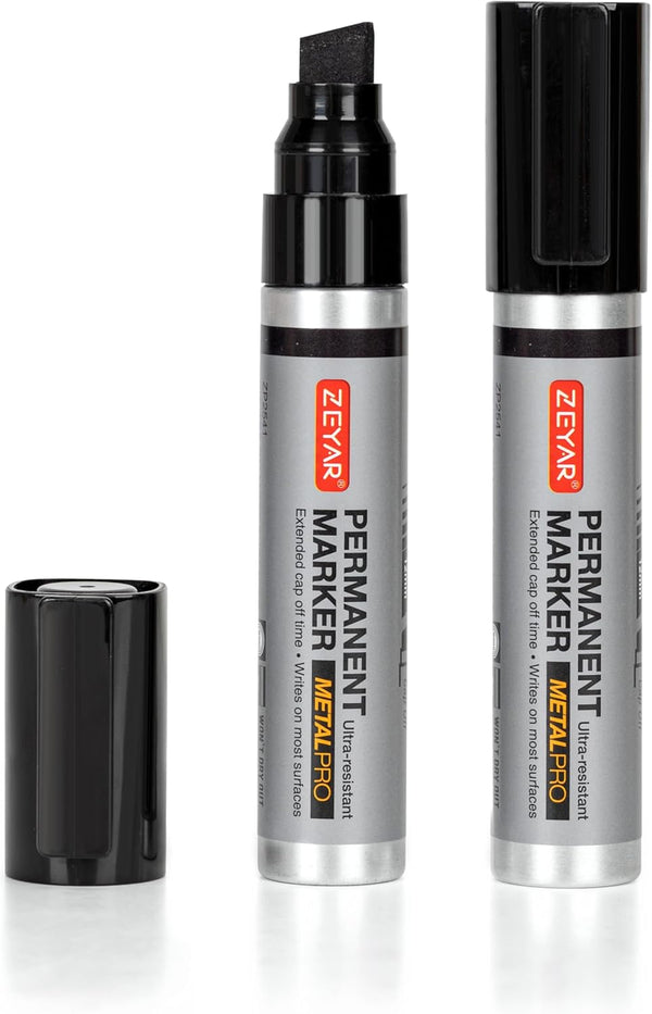 ZEYAR Jumbo Permanent Markers, Chisel Tip, Aluminum Barrel, Thick Permanent Marker Pens, 2 Black Color