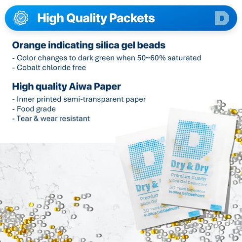 Dry & Dry Orange Indicating Silica Gel Packets - Food Safe Desiccants, 50 Packets