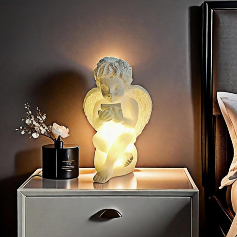 3.2" 3.2" 4.4" Illuminated Cherub Table Lamp - x x White Resin Angel Figurine