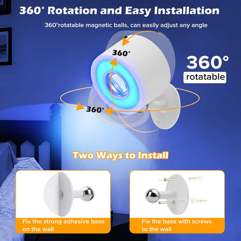 Plomixius 2 3000mAh 7 3 Dimmable, 360Rotate LED Wall Mounted Lights Psc with Remote, Rechargeable Wall Sconces RGB