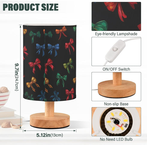 ALAZA Bedside Table Lamp for Bedroom Colorful Bows Nightstand LED Light Lamps with USB Port Linen Fabric Shade Table