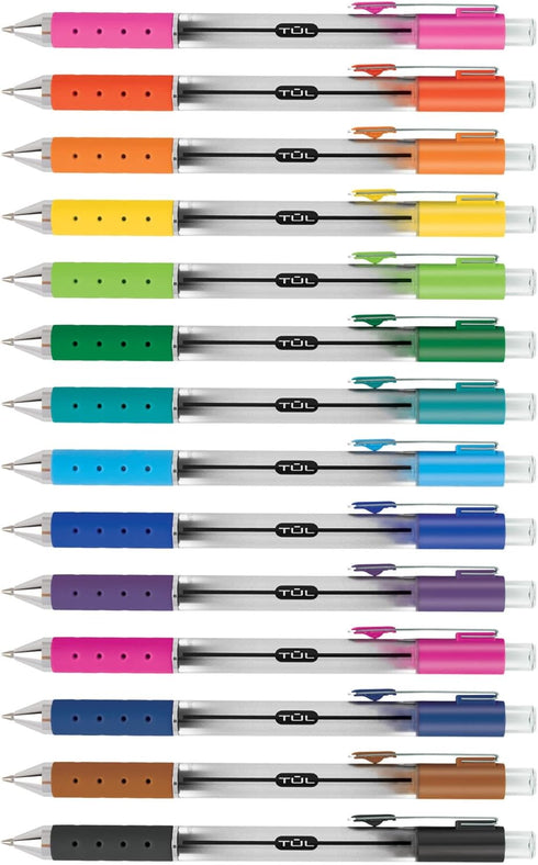 TUL WHJJK Retractable Gel Pens - Bullet Point, 0.7 mm, Gray Barrel, Assorted Colors, Pack of 14
