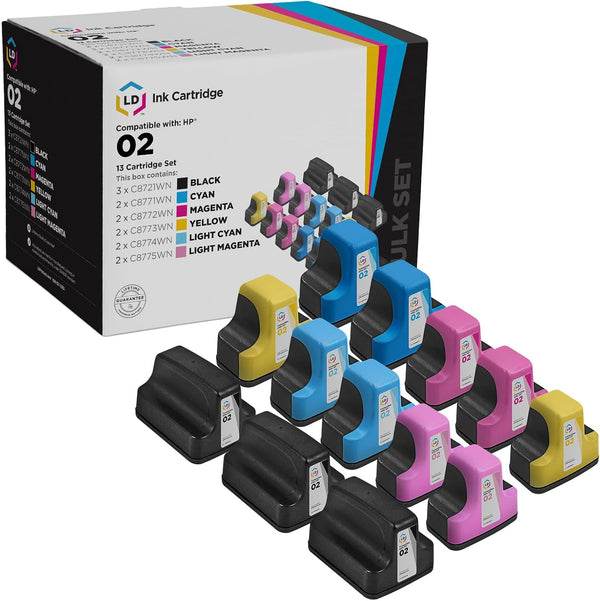 LD Products Remanufactured Replacements for HP 02 Ink Cartridges, 13-Pack, for PhotoSmart C5180 C6180