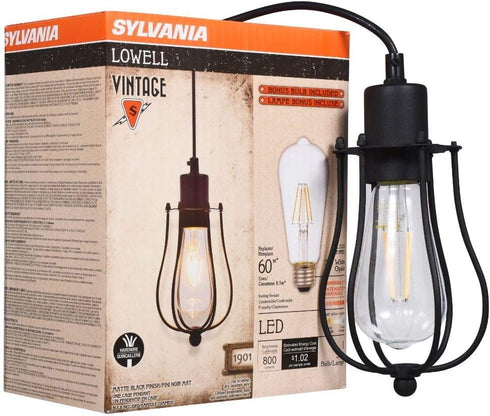 LEDVANCE Sylvania Vintage Lowell Cage Pendant Light Fixture, 60W LED Dimmable ST19