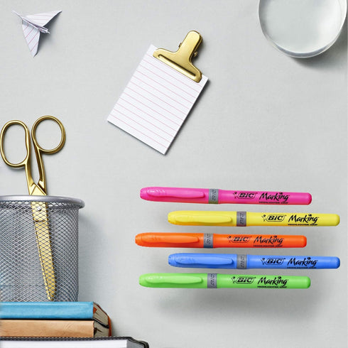 BIC Grip Highlighters - Yellow/Blue/Green/Pink (Pack of 4)