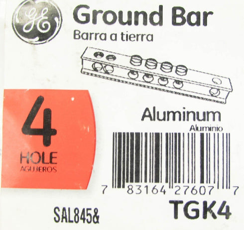 GE TGK4 Ground Bar Kit, Aluminum/Copper Conductor, 4 Terminals for 14 to 4/12 to 10 AWG
