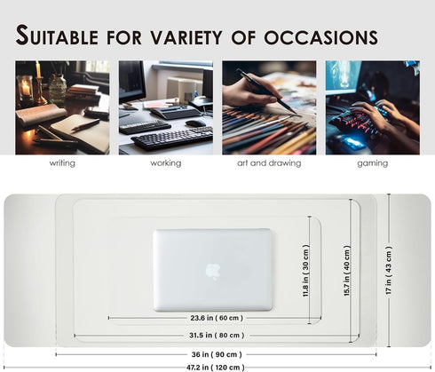 Large Desk Mat - 47.2"x 17" Non-Slip PU Desk Pad for Office and Home, Ideal for Large Mouse Pad on Desks (White)