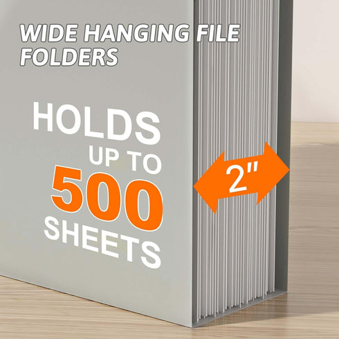 Extra Capacity Plastic Hanging File Folder, Letter Size, 12 Pack with Heavy Duty 2 Inch Expansion (Grey)