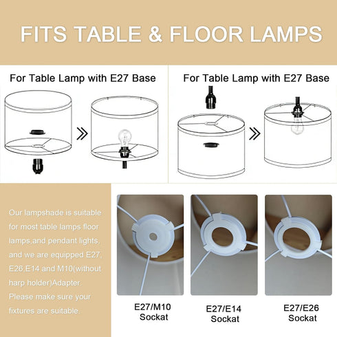 qvtekn Set 2 13" 13" 10" of drum big lamp shades for table lamps Top x Bottom x High, Medium Beige Lampshades for floor