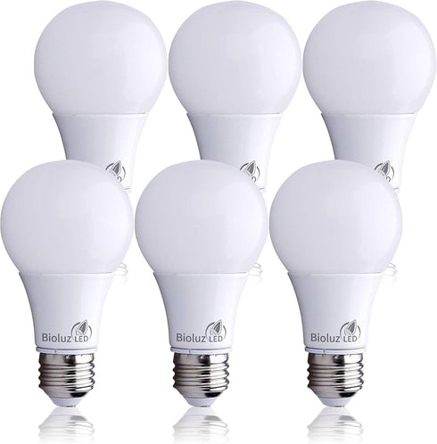 Bioluz LED Light Bulbs 40 Watt, 4000K Cool White, 6 Watts = 40W Non-Dimmable A19, 6 Pack