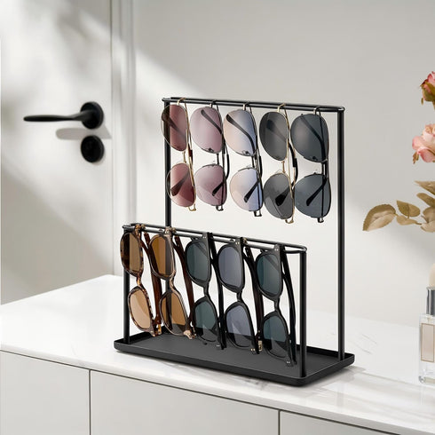 Josmimic 2 Sunglasses Organizer Glasses Holder Stand with Tray, Eye Glasses Display, Tier Sunglass Storage Rack