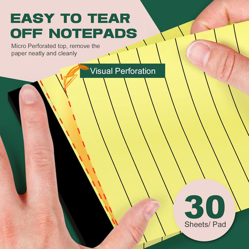 Small Note Pads, 3x5 Notepad, 30 Pack, Yellow College Ruled Scratch Memo Pads, Perforated Small Writing Note Pad