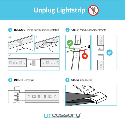 Litcessory 6-Pin to Cut-End Extension Connector for Nanoleaf Essentials Lightstrips (2in, 4 Pack, White)
