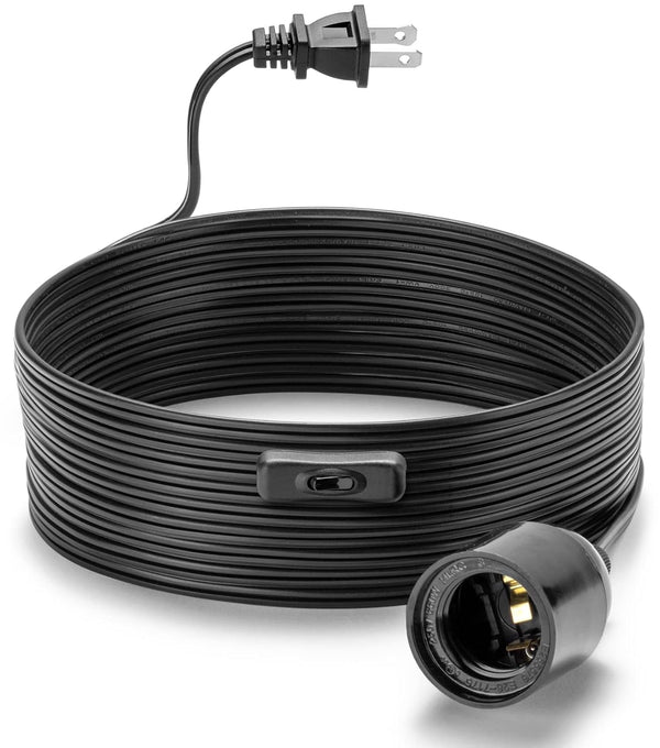 SIXZOONM Hanging Light Cord 15Ft - Black, Pendant Light Cord with E26 Light