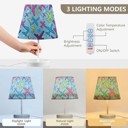 3 ALAZA Table Lamp Cute Airplane Teal Blue Bedside Lamp for Bedroom LED Nightstand Desk Lamp with USB Port, Way