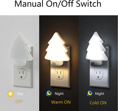 4-Pack Dimmable LED Night Lights Plug into Wall, Christmas Tree Night Light for Kids, White Warm Nightlight