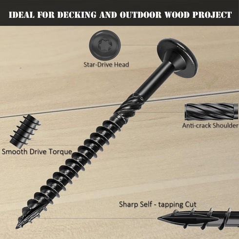 50PCS #14 x 2-7/8 Inch Black Deck Wood Screws, Heavy Duty Star Drive Timber Screws, Rust Resistant Landscaping Screws