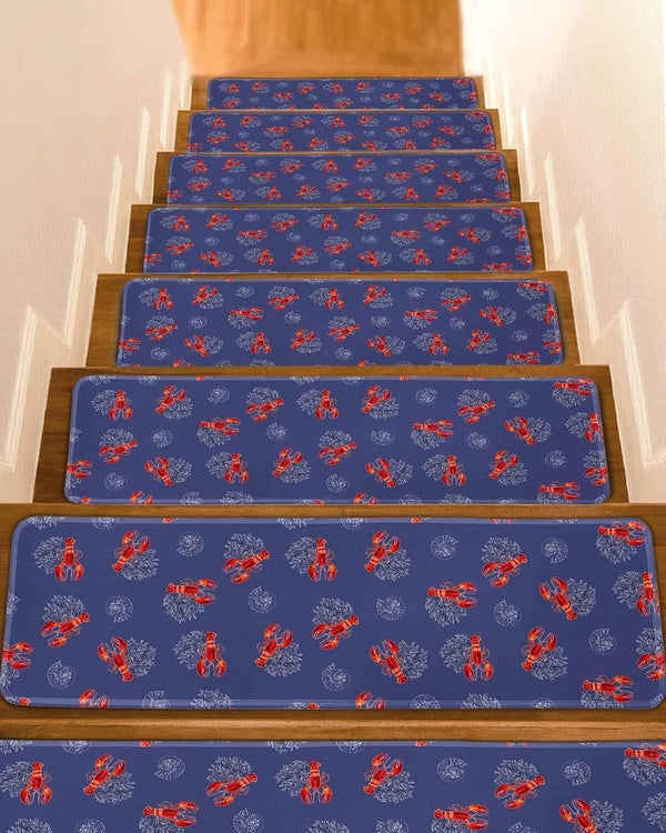 BOHOOSKYLAR Marine Life Stair Treads Vintage Red Lobster Shell Coral Indoor Non Slip