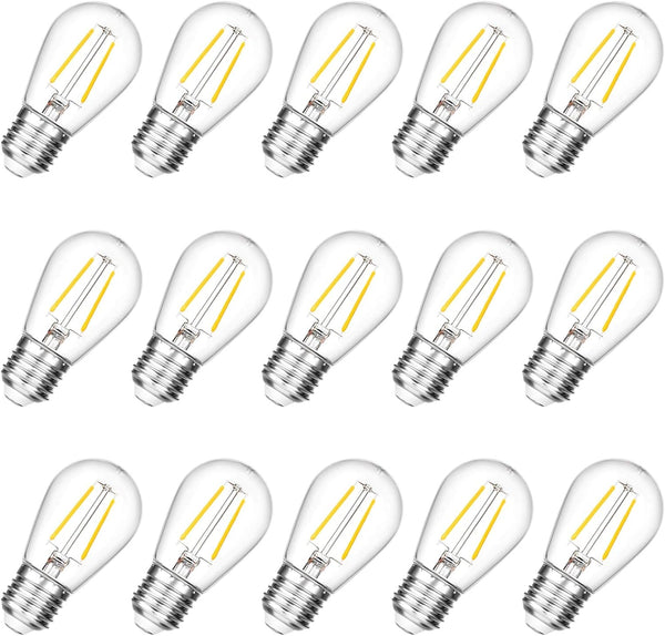 Shatterproof S14 Replacement LED Light Bulbs, 15-Pack, 2W, Warm White 2200K, E26 Medium Base, Vintage Edison Bulb