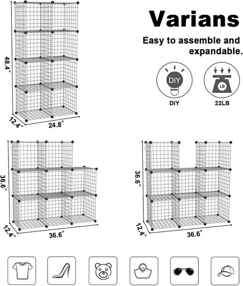 C&AHOME Wire Cube Storage, 8-Cube Organizer Metal Grids, Modular Shelves Units for Home, Office, Living Room