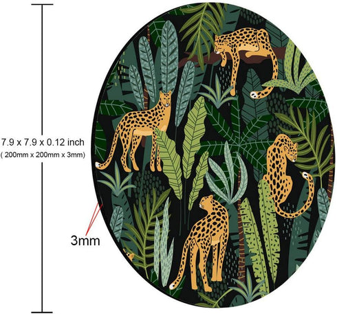 Mouse pad Leopard Round Mousepad Plants Office Decor for Women Men Desk Accessories Leopards and tropical leaves Mousepad Present for Coworker by Amcove