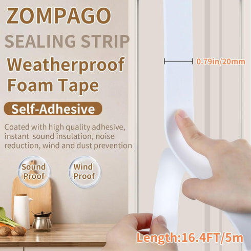Single Sided Foam Tape - Weather Stripping for Door Window,Self-Adhesive EVA Weatherstrip Tape-Soundproof & Waterproof Insulation Strip,Door Sealers for Door Frame,2 Roll,0.79inx 16.4FT,White