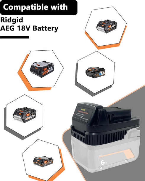 Adapter for Ridgid AEG 18V Battery to Milwaukee M18 Cordless Tools, Use for Ridgid 18V Platform Batteries