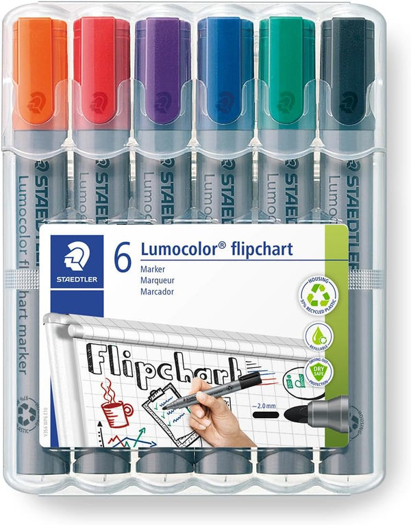 STAEDTLER Lumocolor Flipchart Marker: 6 Pack, Assorted Colors, Bullet Tip 2.0mm -