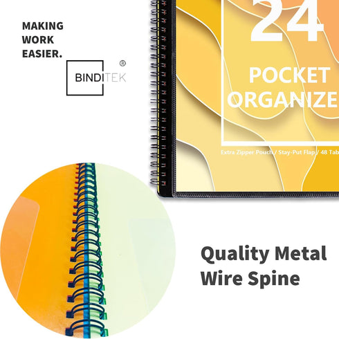 Binditek 1 Pack Poly Project Organizer, 24 Pocket with 12 Dividers, Heavy-Duty Folder, Letter Size, Office Supplies