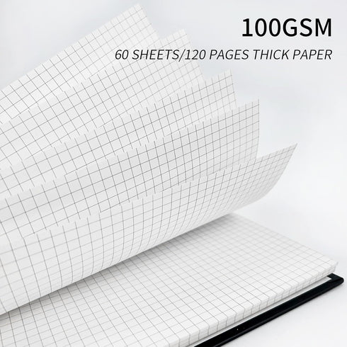 Graph Paper Notebook, 8.5" x 11" Spiral Notebook, 120 Pages, 100 GSM, Hardcover, 4 Pack, Engineering Notebook, Black