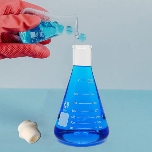 Glass Flask Erlenmeyer Flask, Narrow Mouth, 1000ml Graduated Flask with Stopper (Single).