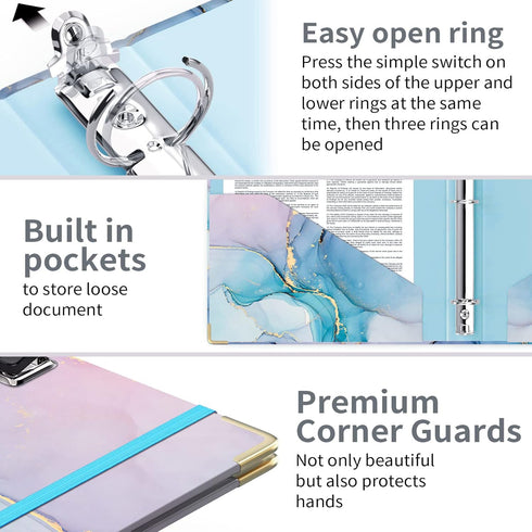 Lateefah 3 Ring Binder, 1 Inch Organizer for Letter Size (8.5'' x 11''), 5-Tab Dividers and Pockets, Cute Portfolio