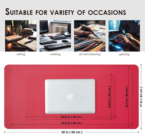 Leather Desk Mat - Non-Slip PU Desk Pad for Office and Home, Ideal for Large Mouse Pad and Desk Organization (Rose Red,