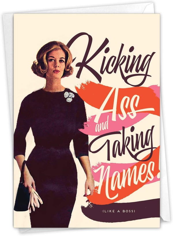 NobleWorks - 1 Funny All Occasion Card for Women, Blank Humor Notecard with Envelope - Taking Names