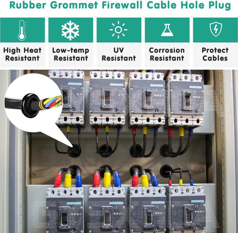 Rubber Grommet Kit 170 Pack - Black Firewall Grommet Assortment 7 Sizes Rubber Cable Hole Plug for Holes, Electrical, Plumbing, Automotive, Boat, Home Improvement Cord Wire Pipe Organization