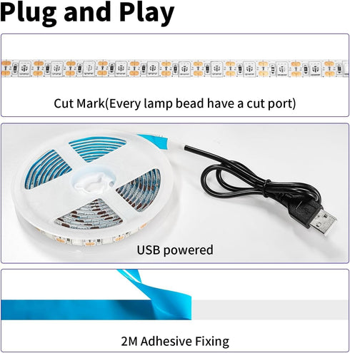 2M/6.6ft 5V SMD5050 395nm-405nm iNextStation USB UV Black LED Light Strip, LEDs Waterproof LED Blacklight Strip