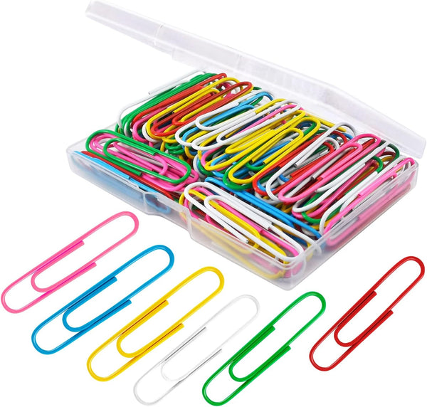 Paper Clips - 100 Pcs 2 Inch Large Assorted Colored Coated Jumbo Paper Clips for Organizing