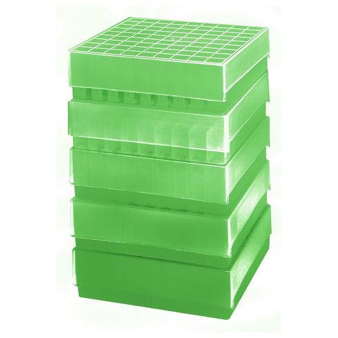Argos R3115 Green Polypropylene Microcentrifuge Tube Storage Box, 81 Place, Clear Lid, Pack of 5