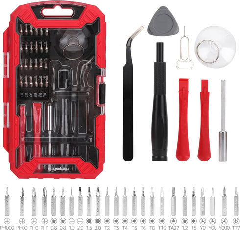 Amazon Basics Electronics Repair Screwdriver Set, 32 Pieces in Red