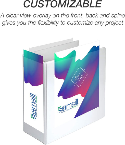Samsill Durable 5 Inch Binder, Made in the USA, Customizable Clear View D Ring Binder, White, Holds 1050 Pages