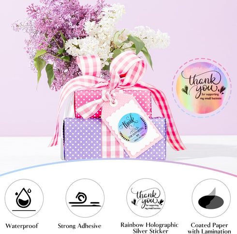 620Pcs Packaging Thank You Cards and Stickers for Supporting My Small Business, Holographic Thank You Labels for Your