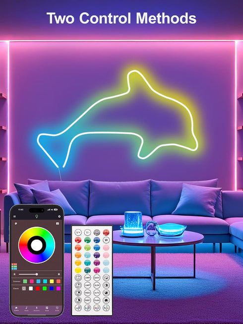20Ft IP67 RIYO Neon Rope Lights, RGB LED Strip Lights - App & Remote Control, Music Sync, Waterproof, Flexible Neon