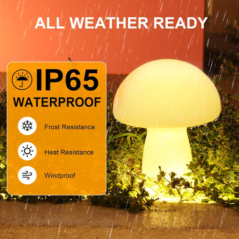 2000mAh IP65 Solar Table Lamp Outdoor Waterproof, Mushroom Solar Lamp with USB & Solar Charging, Rechargeable Patio